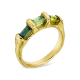 TEAL, GREEN AND BLUE SAPPHIRE TRILOGY BOWERBIRD RING