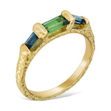 GREEN & BLUE SAPPHIRE SPECKLED TRILOGY BOWERBIRD RING - CLIO SASKIA