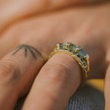 GREEN & BLUE SAPPHIRE SPECKLED TRILOGY BOWERBIRD RING - CLIO SASKIA