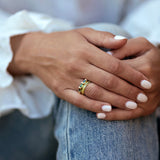 GREEN & BLUE SAPPHIRE SPECKLED TRILOGY BOWERBIRD RING - CLIO SASKIA