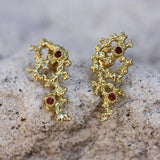 GOLD DROP EARRINGS SEAWEED GARNET - CLIO SASKIA