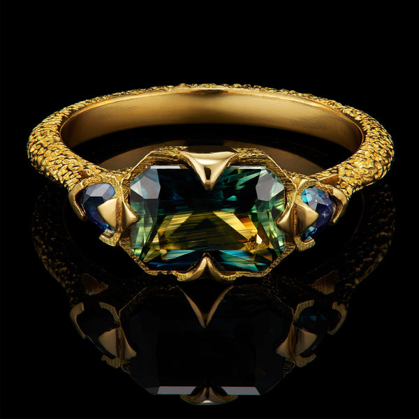 Sepal Trilogy Sapphire Engagement Ring - CLIO SASKIA